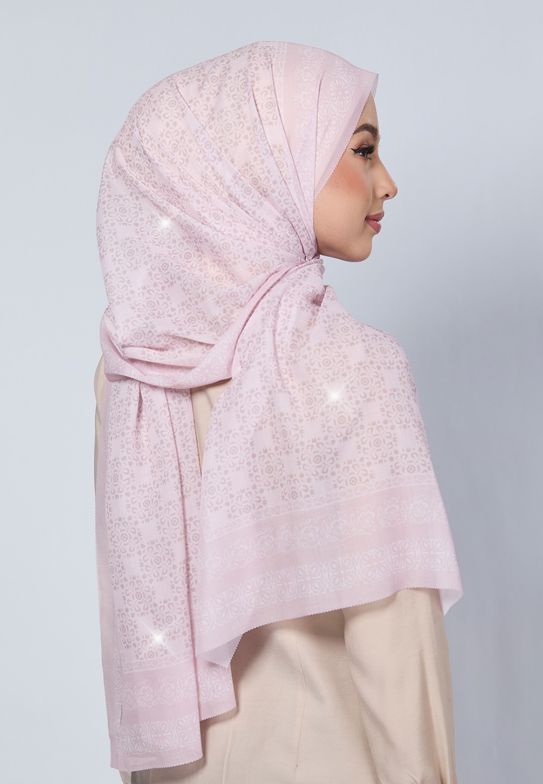 SHAWL VIOLA VOILE PRINTED LASERCUT DIAMOND