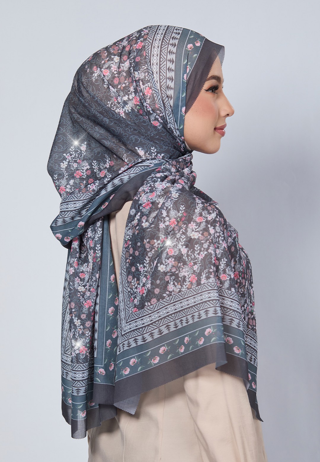 SHAWL NERIDA VOILE PRINTED LASERCUT DIAMOND