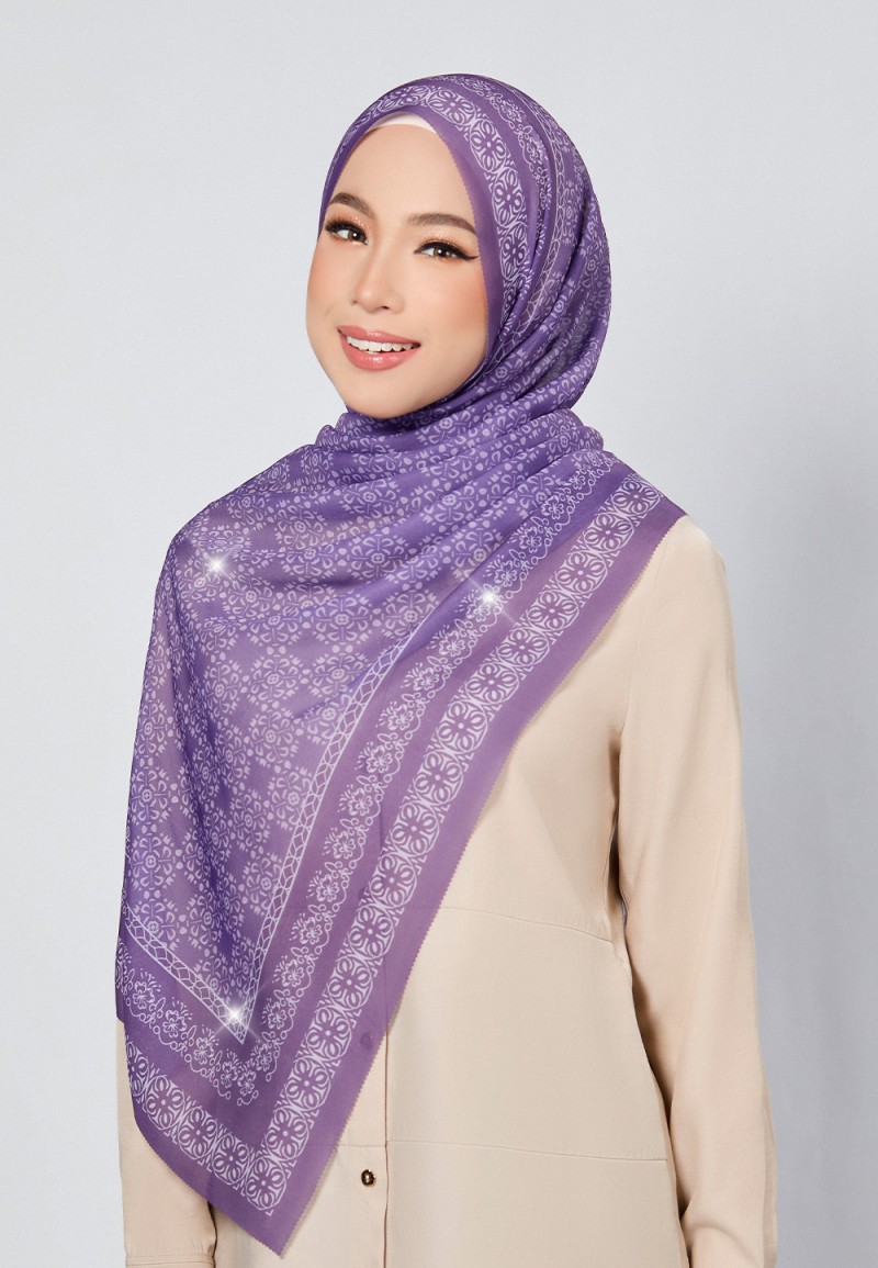 SHAWL VIOLA VOILE PRINTED LASERCUT DIAMOND