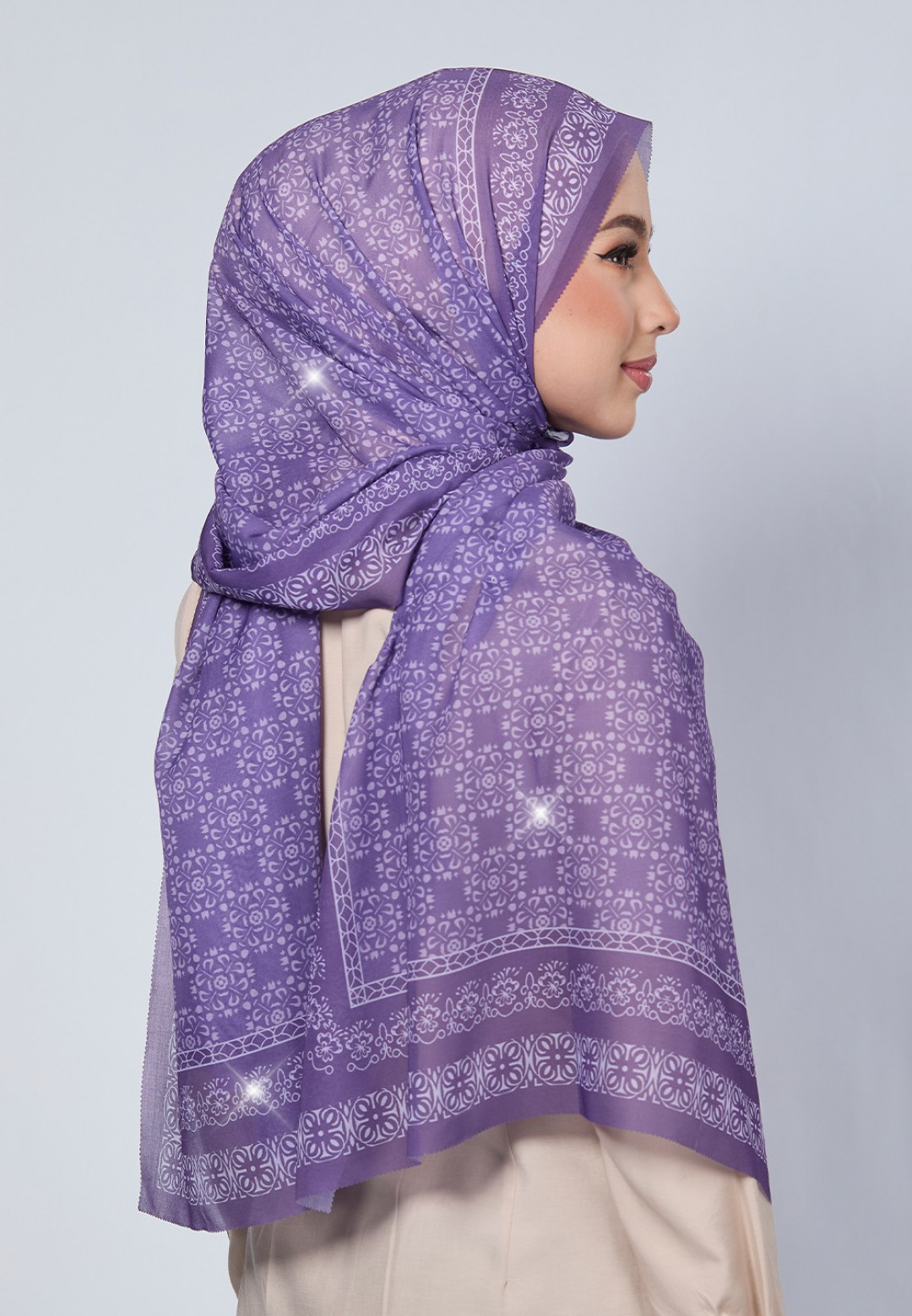 SHAWL VIOLA VOILE PRINTED LASERCUT DIAMOND
