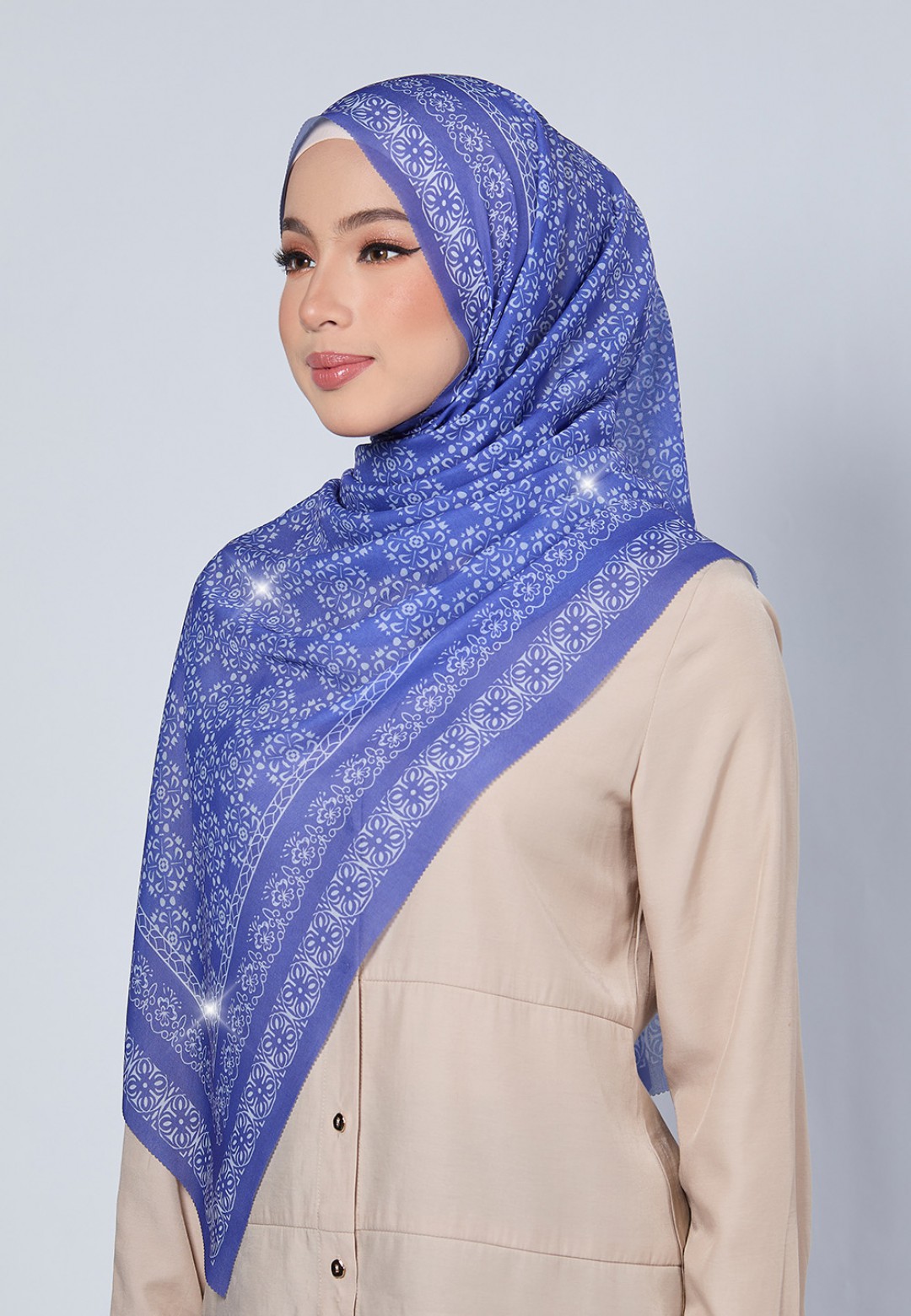 SHAWL VIOLA VOILE PRINTED LASERCUT DIAMOND