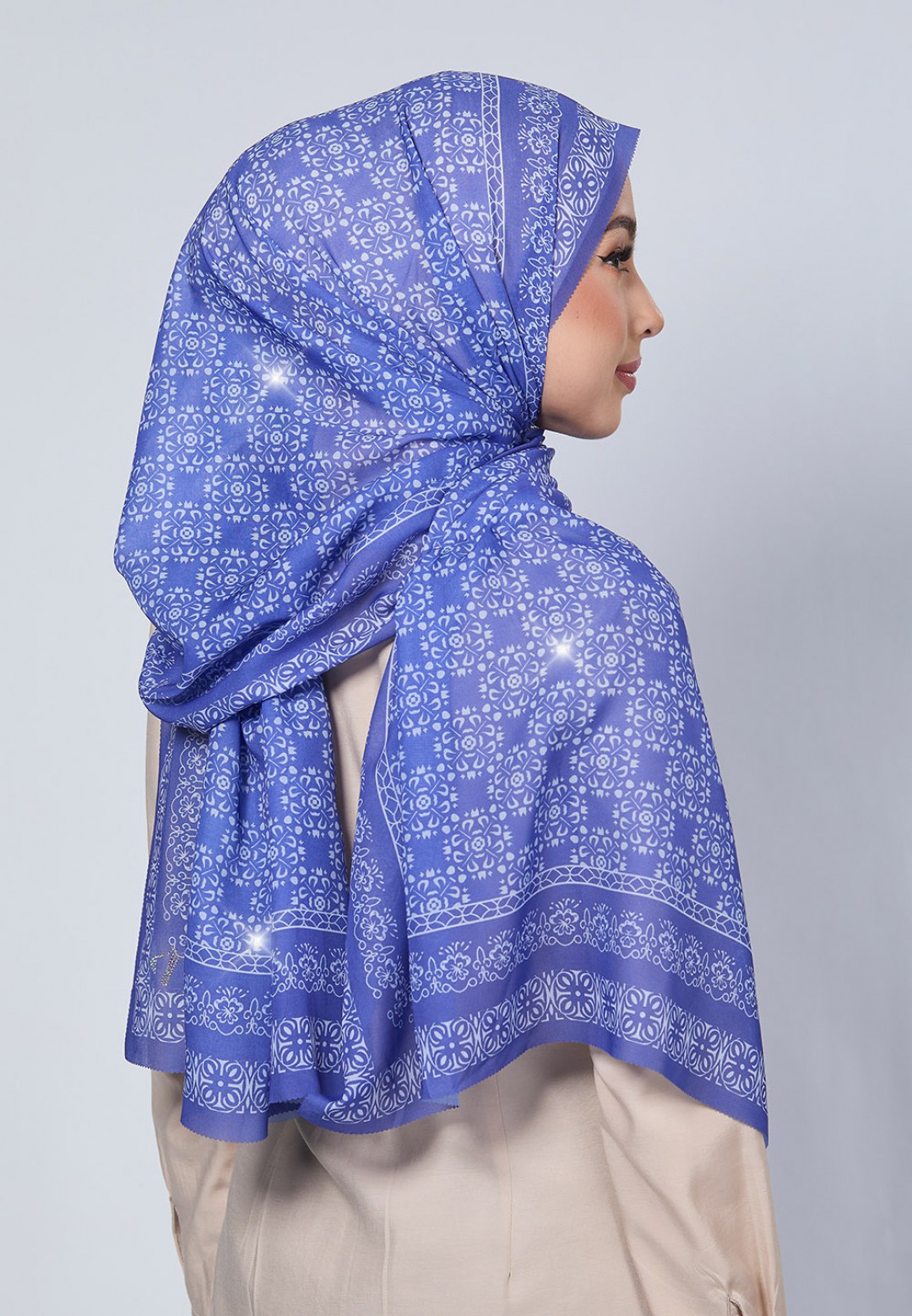SHAWL VIOLA VOILE PRINTED LASERCUT DIAMOND