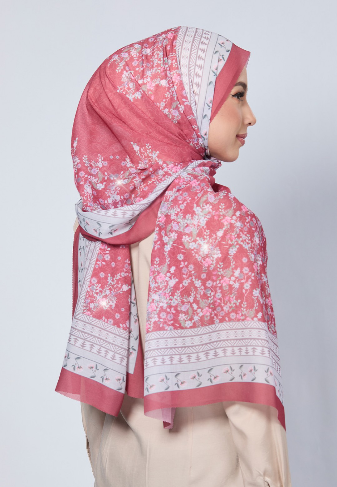 SHAWL NERIDA VOILE PRINTED LASERCUT DIAMOND