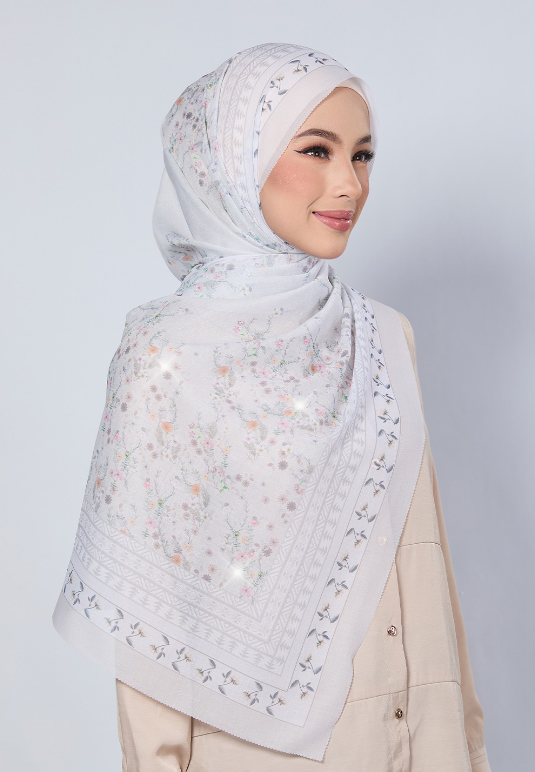 SHAWL NERIDA VOILE PRINTED LASERCUT DIAMOND