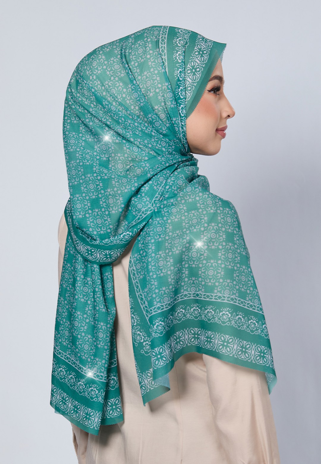 SHAWL VIOLA VOILE PRINTED LASERCUT DIAMOND