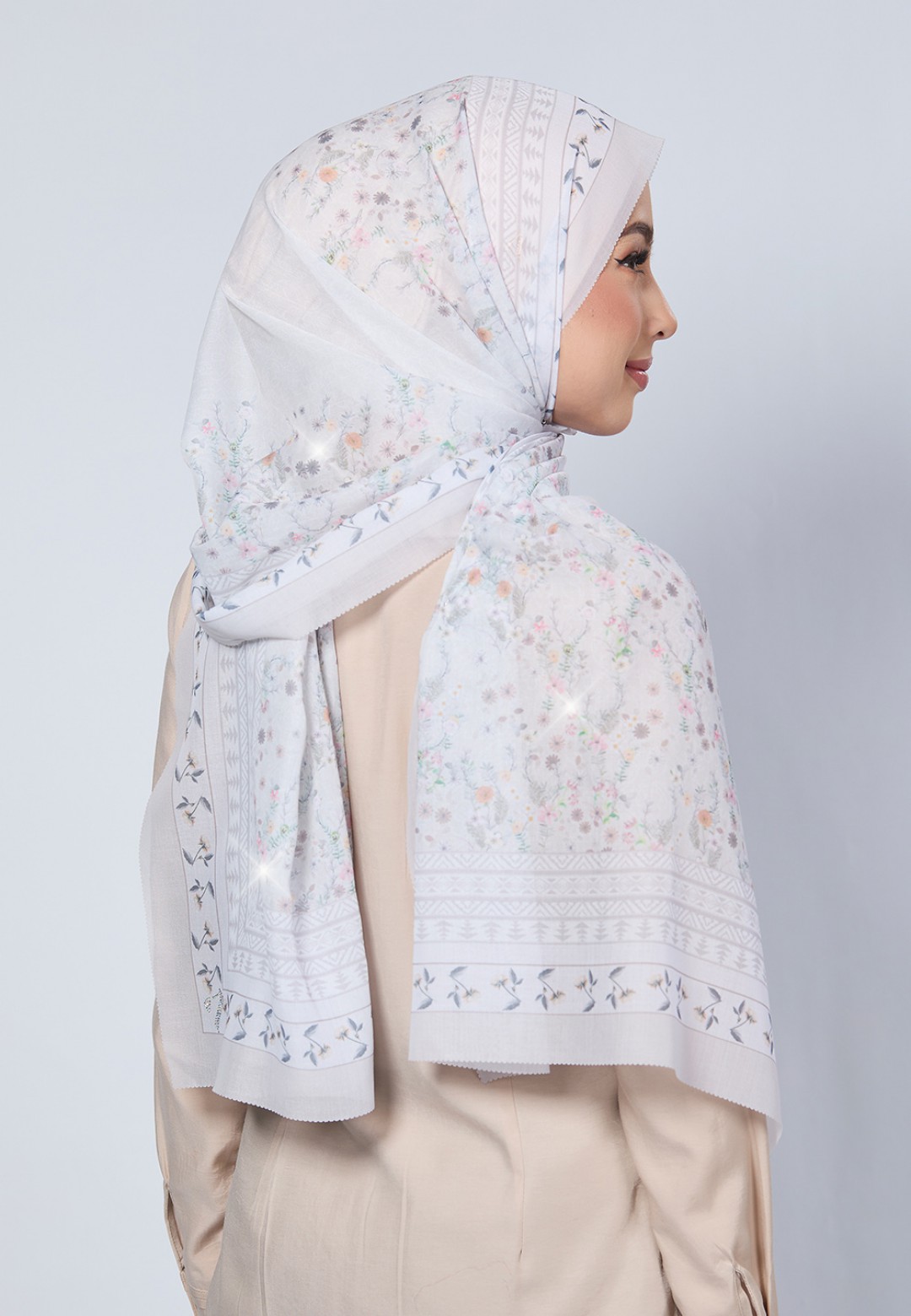 SHAWL NERIDA VOILE PRINTED LASERCUT DIAMOND
