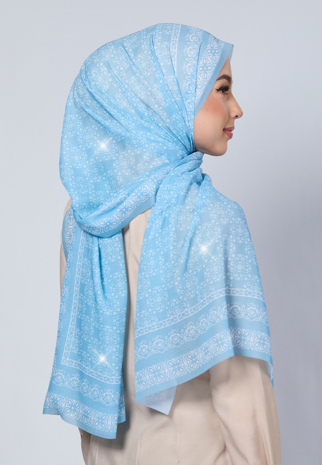 SHAWL VIOLA VOILE PRINTED LASERCUT DIAMOND