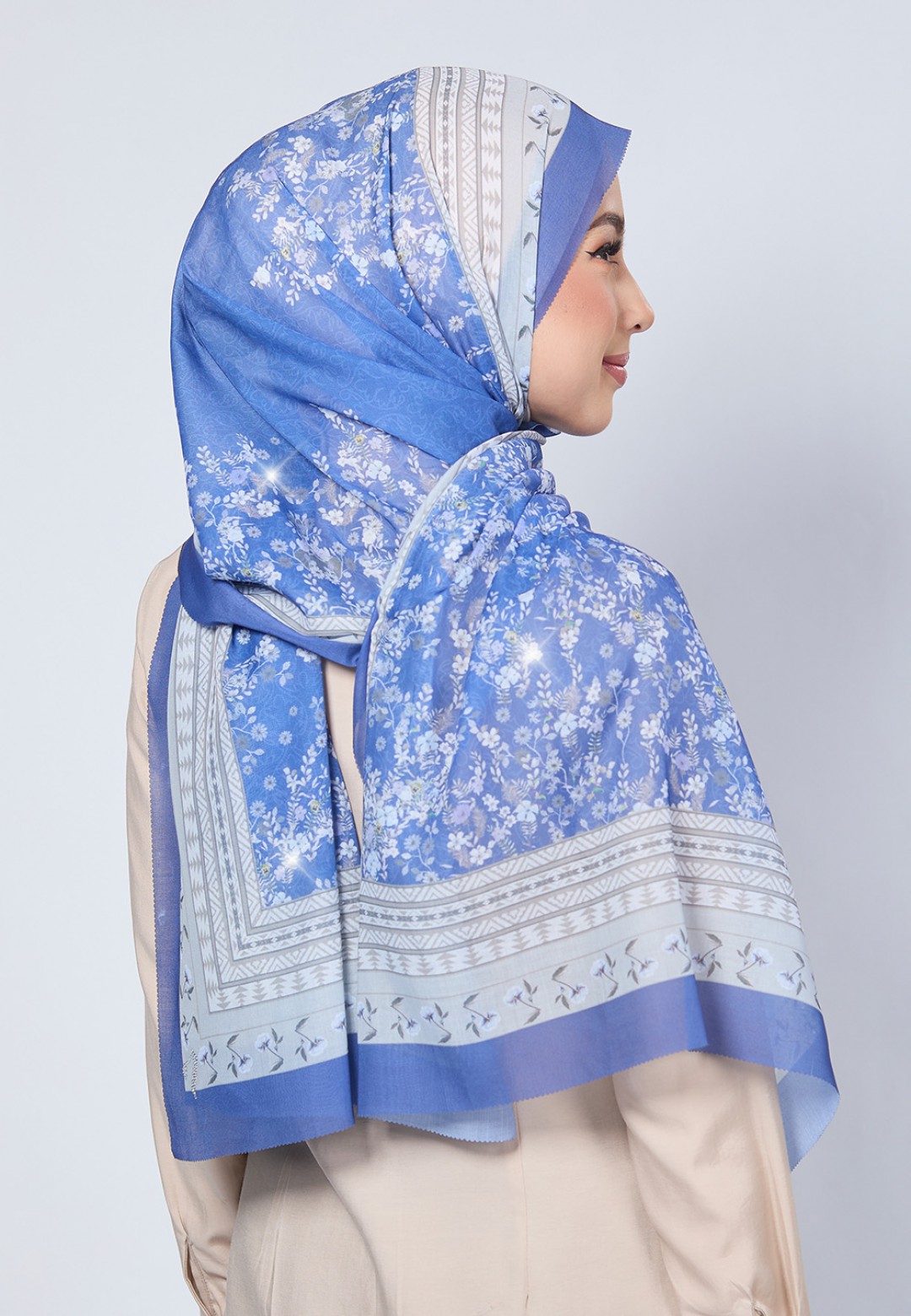 SHAWL NERIDA VOILE PRINTED LASERCUT DIAMOND