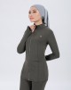 RIPPLE ZIPPER SWIMMING TOP IN DARK OLIVE (HOLE)